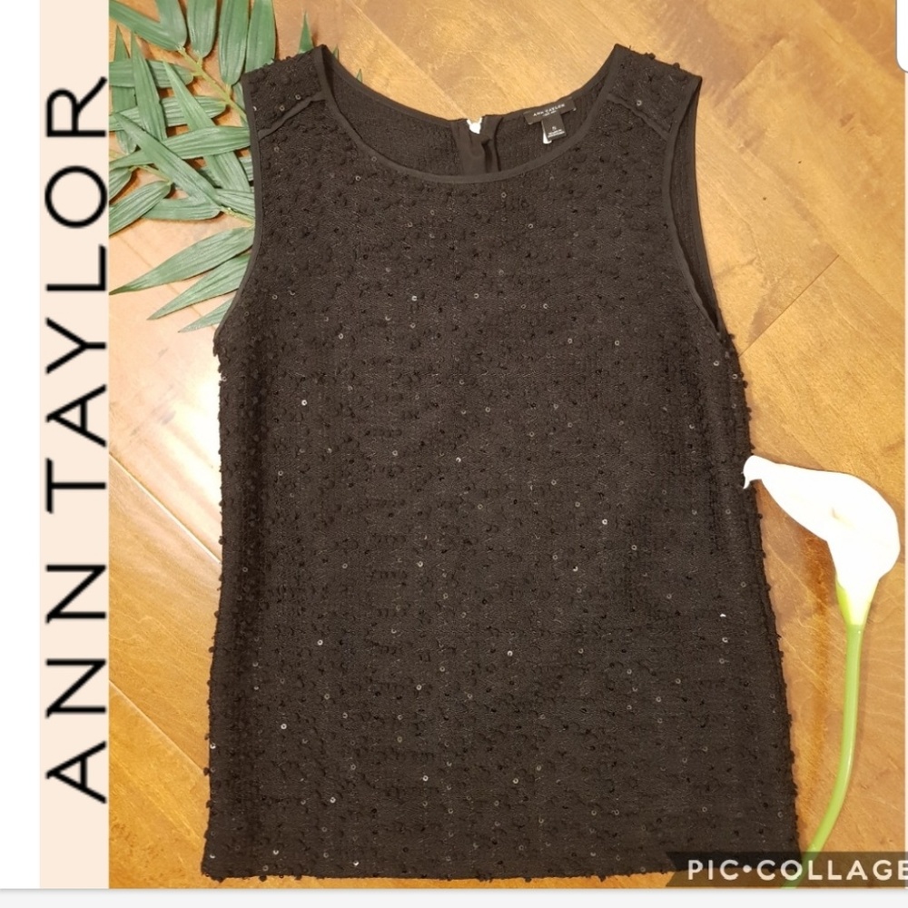 Ann Taylor Black Sequin Dressy Tank Top, Small